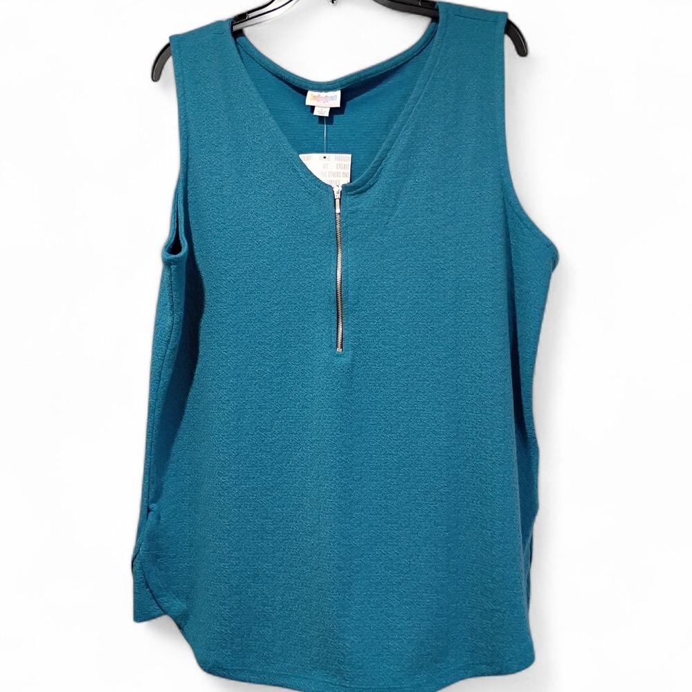 NWT LuLaRoe Tank Women L Teal Casual Summer Sleeveless‎ Zip Front V-Neck Knit ✨